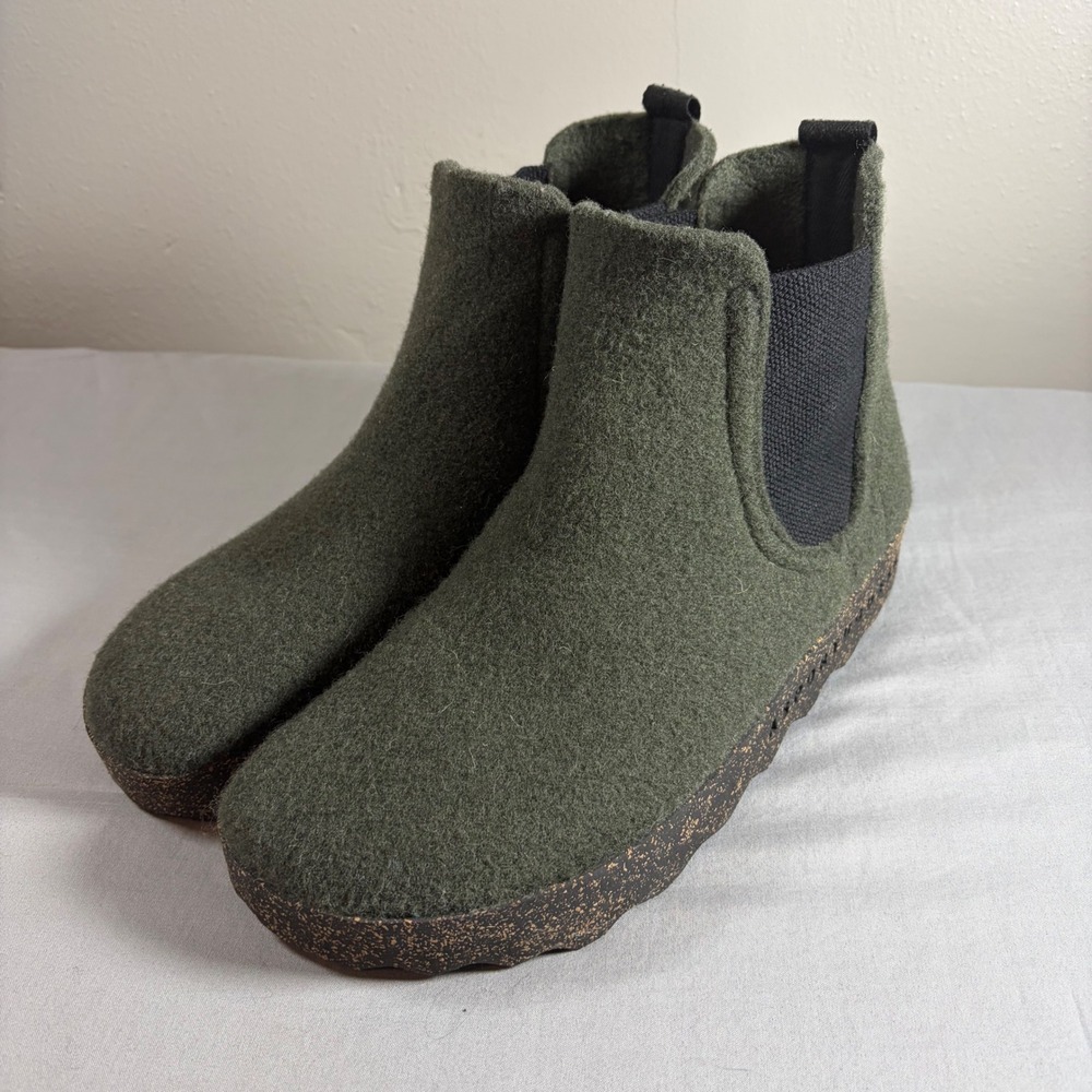 Asportuguesas City Green Wool‎ Felt Chelsea Boots Cork Sole Mens 45, 11.5/12